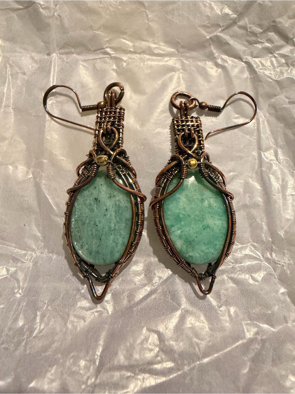 Handcrafted Copper wire-wrapped Natural Amazonite Earrings